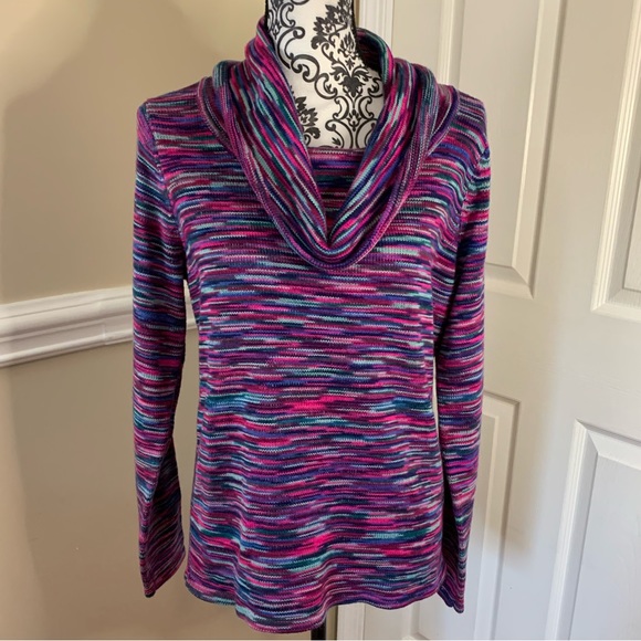 The Limited, Cowl Neck Multi Color Knit Pullover Sweater Women's Size Lg. - Picture 2 of 11